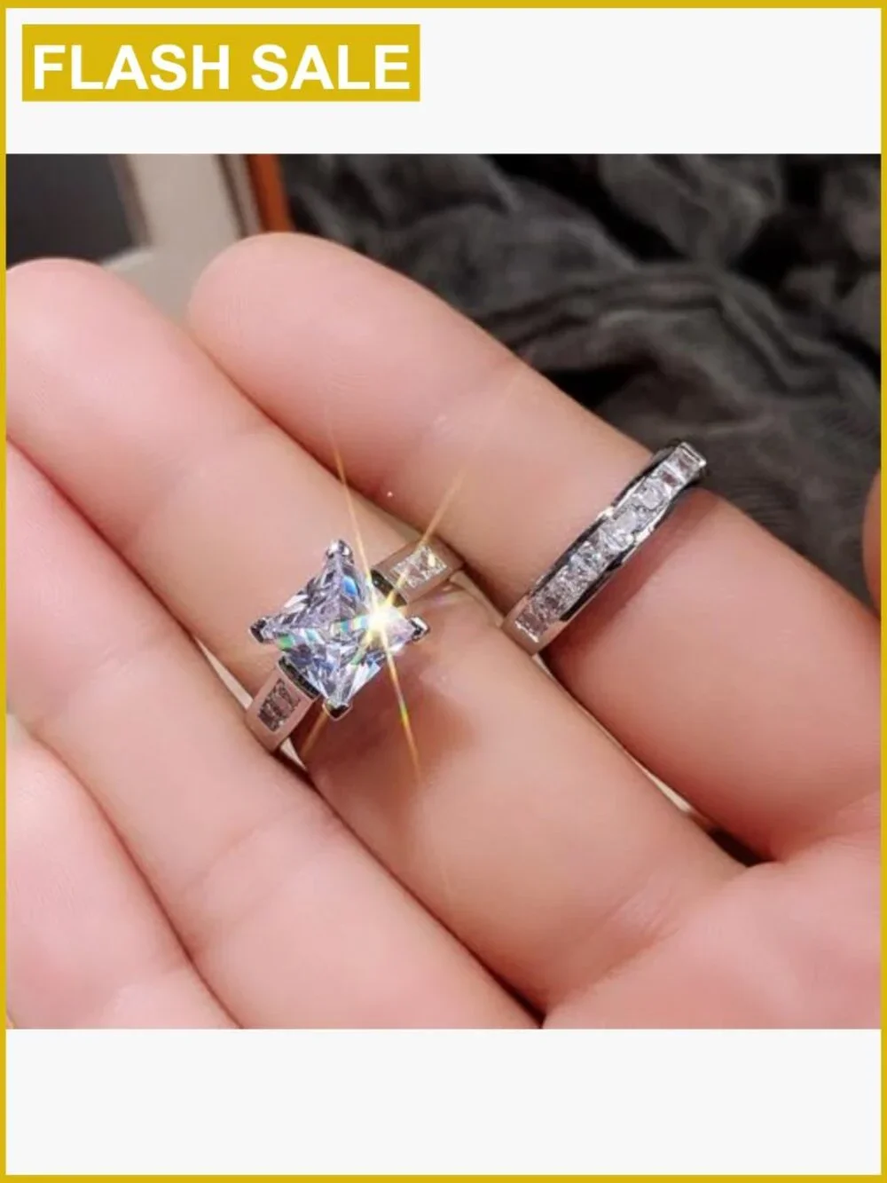 Platinum Plated Sterling Silver CZ Wedding Ring Set Size 7-10